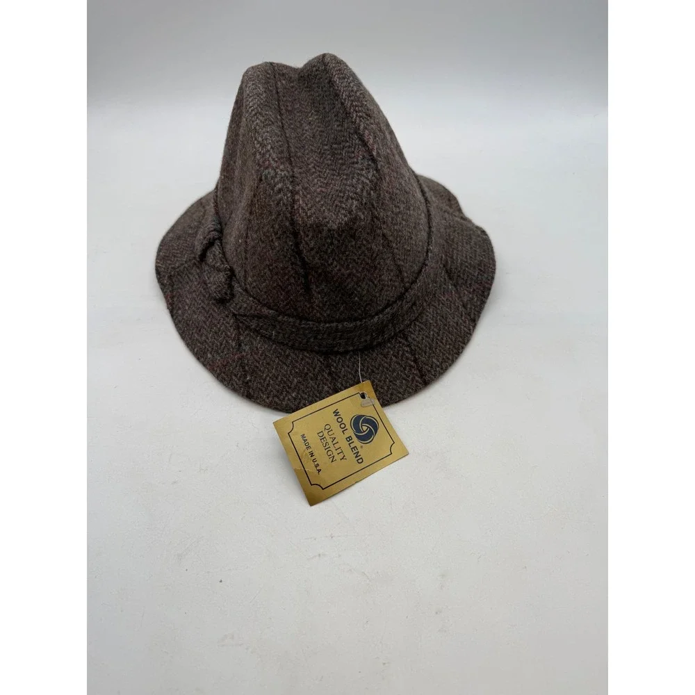 Dorfman Pacific Brown Plaid‎ Wool Blend Fedora Hat Small Made in USA NWT